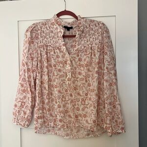 J. Crew, 100% cotton, pink/lavendar floral print long sleeve top, size M